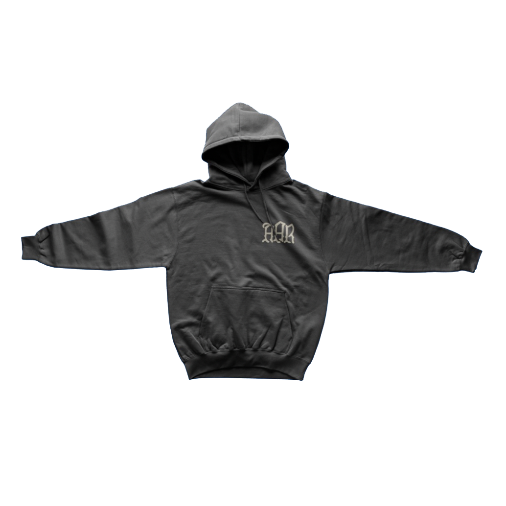 black hoodie with AAR on the front left chest